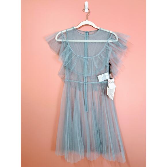 RED Valentino Tulle Ruffle Overlay Mini Dress in Blue Size 40/Small - Picture 1 of 11